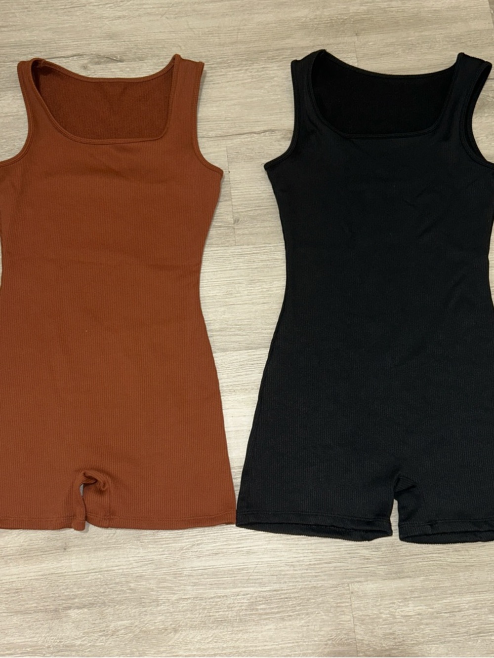 wild fable Ribbed Tank Romper Set – Black & Brown